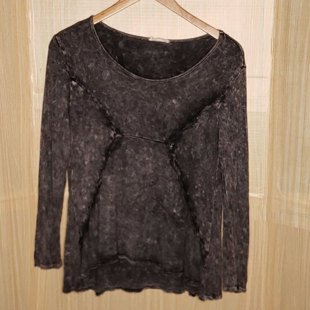 Abree Womens Black Tie Dye Distressed Long Sleeve Stretchy Top Small